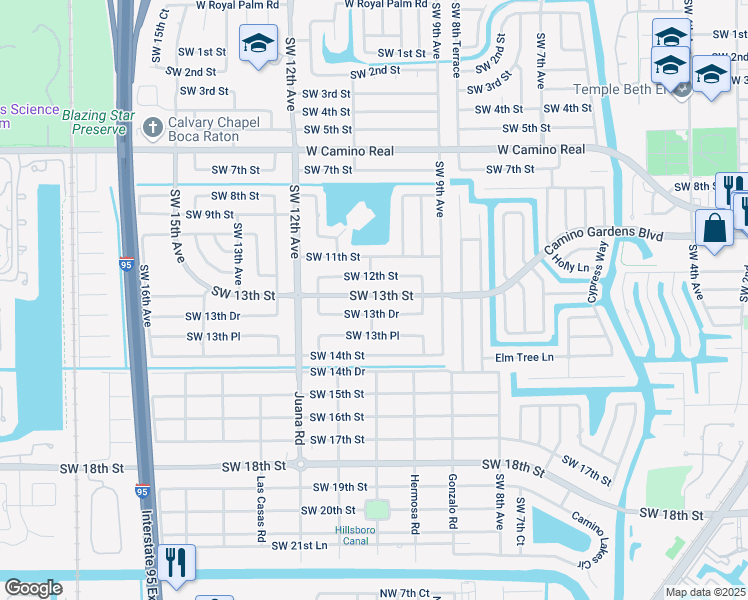 map of restaurants, bars, coffee shops, grocery stores, and more near 1090 Southwest 13th Street in Boca Raton