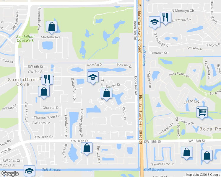 map of restaurants, bars, coffee shops, grocery stores, and more near 8285 Thames Boulevard in Boca Raton