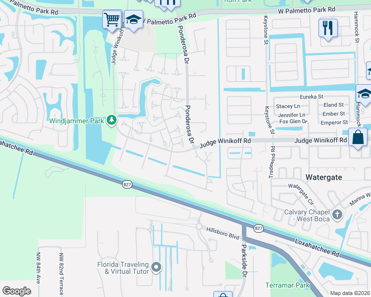 map of restaurants, bars, coffee shops, grocery stores, and more near 22716 Vistawood Way in Boca Raton