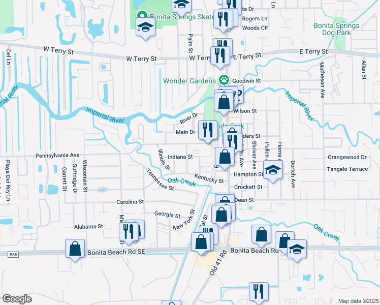 map of restaurants, bars, coffee shops, grocery stores, and more near 10346 Pennsylvania Avenue in Bonita Springs