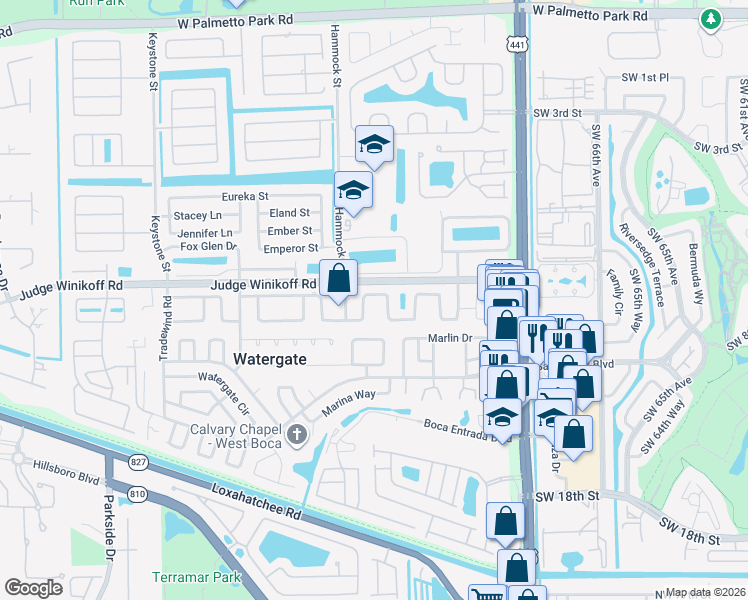 map of restaurants, bars, coffee shops, grocery stores, and more near 10390 Sleepy Brook Way in Boca Raton