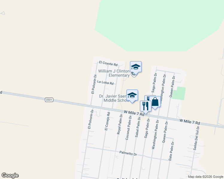 map of restaurants, bars, coffee shops, grocery stores, and more near 18117 El Conejo Drive in Penitas