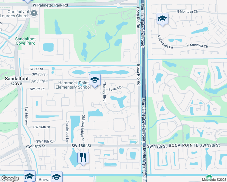 map of restaurants, bars, coffee shops, grocery stores, and more near 8254 Severn Drive in Boca Raton
