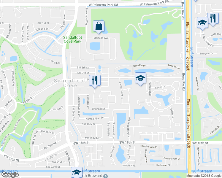 map of restaurants, bars, coffee shops, grocery stores, and more near 22750 Southwest 10th Street in Boca Raton