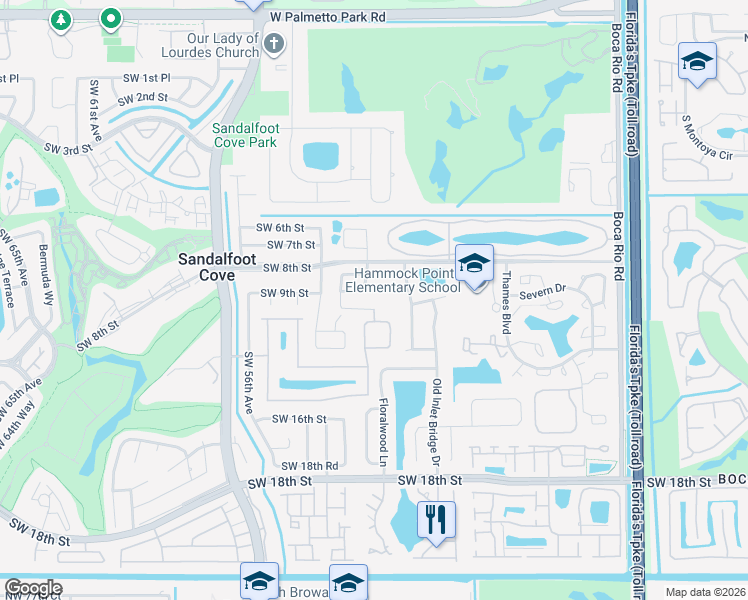 map of restaurants, bars, coffee shops, grocery stores, and more near 22750 Southwest 10th Street in Boca Raton