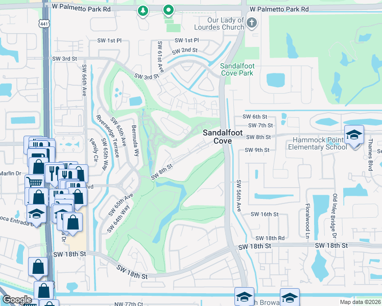 map of restaurants, bars, coffee shops, grocery stores, and more near 9233 Southwest 8th Street in Boca Raton