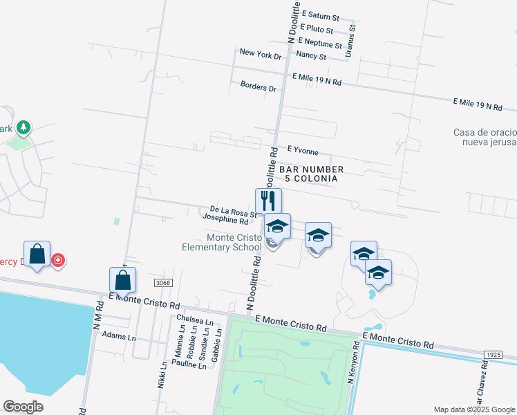 map of restaurants, bars, coffee shops, grocery stores, and more near 4119 North Doolittle Road in Edinburg