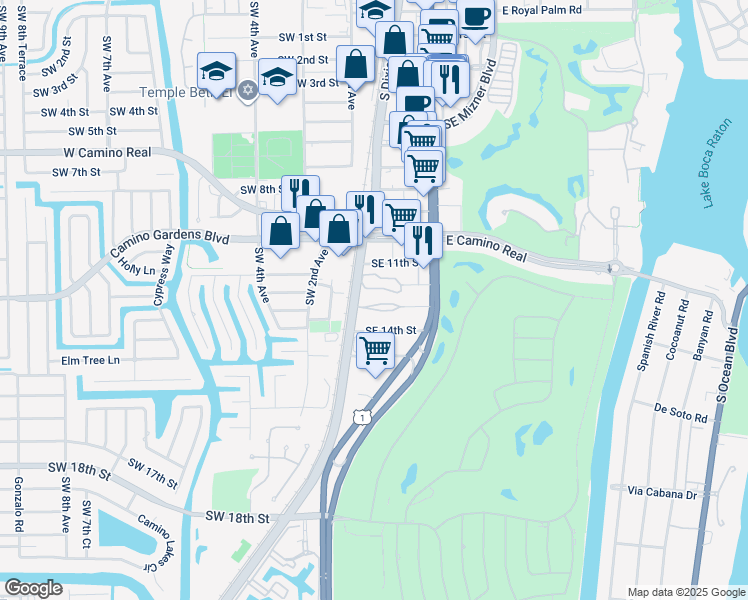 map of restaurants, bars, coffee shops, grocery stores, and more near 15 Southeast 13th Street in Boca Raton