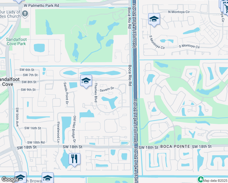 map of restaurants, bars, coffee shops, grocery stores, and more near 8200 Severn Drive in Boca Raton
