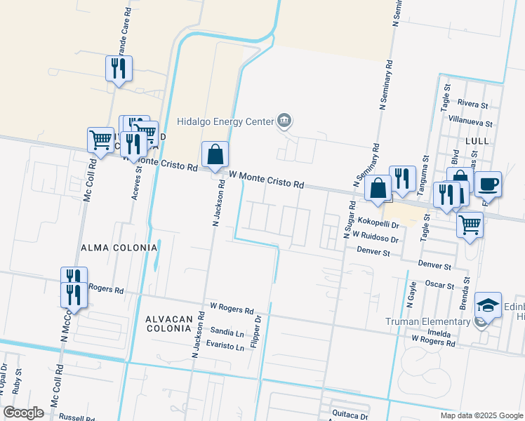 map of restaurants, bars, coffee shops, grocery stores, and more near 3412 Sahara Drive in Edinburg