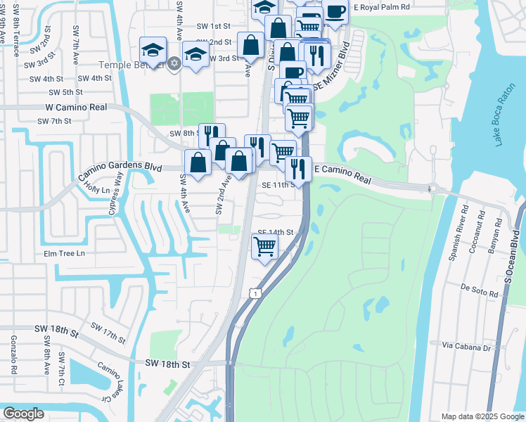 map of restaurants, bars, coffee shops, grocery stores, and more near 15 Southeast 13th Street in Boca Raton
