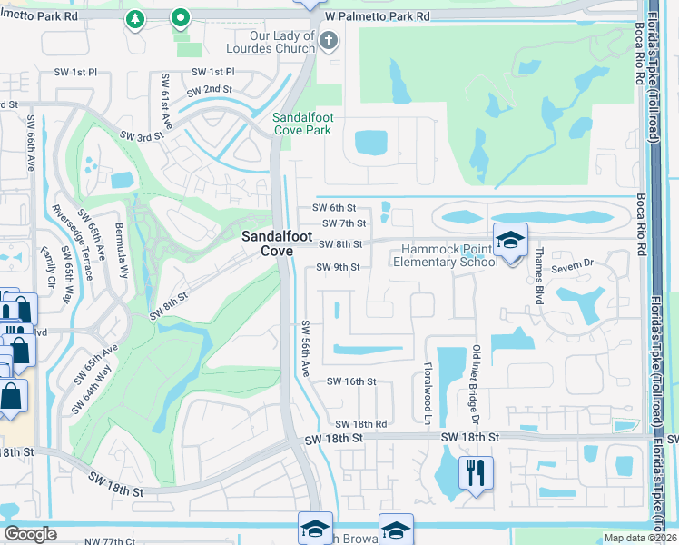 map of restaurants, bars, coffee shops, grocery stores, and more near 8912 Southwest 9th Street in Boca Raton