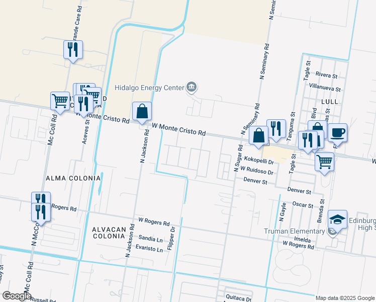 map of restaurants, bars, coffee shops, grocery stores, and more near 3505 Dessert Inn Drive in Edinburg