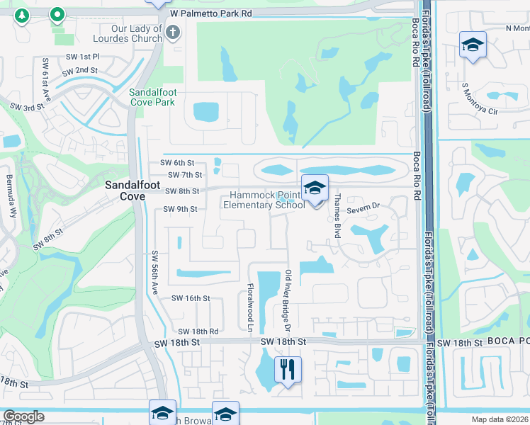 map of restaurants, bars, coffee shops, grocery stores, and more near 22750 Southwest 10th Street in Boca Raton