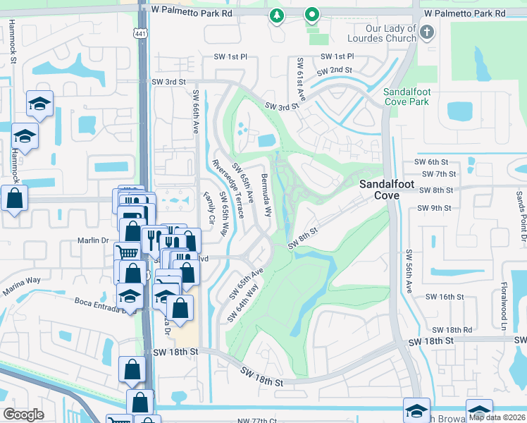 map of restaurants, bars, coffee shops, grocery stores, and more near 22719 Southwest 64th Way in Boca Raton