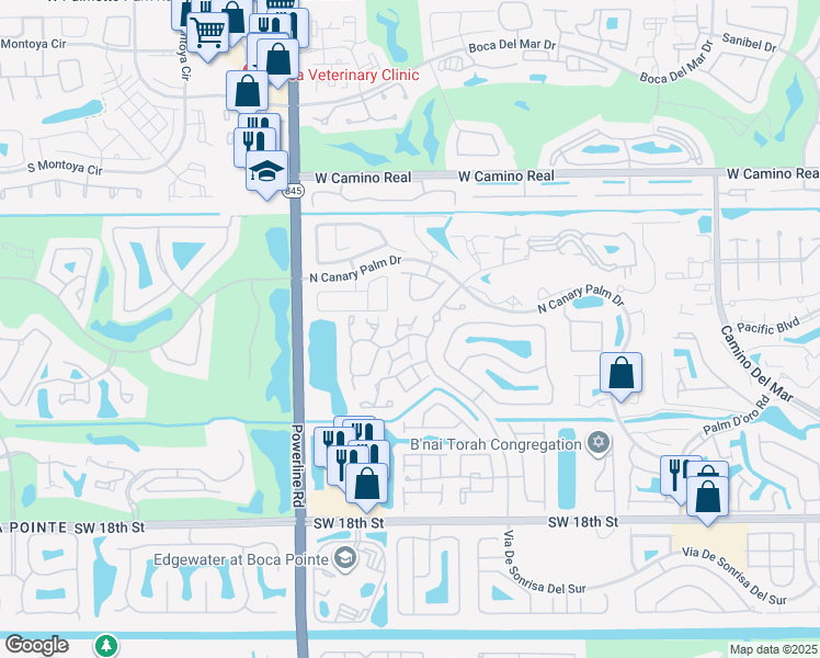 map of restaurants, bars, coffee shops, grocery stores, and more near 6687 Montego Bay Boulevard in Boca Raton