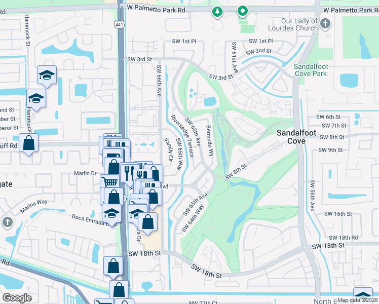 map of restaurants, bars, coffee shops, grocery stores, and more near 22717 Southwest 65th Terrace in Boca Raton