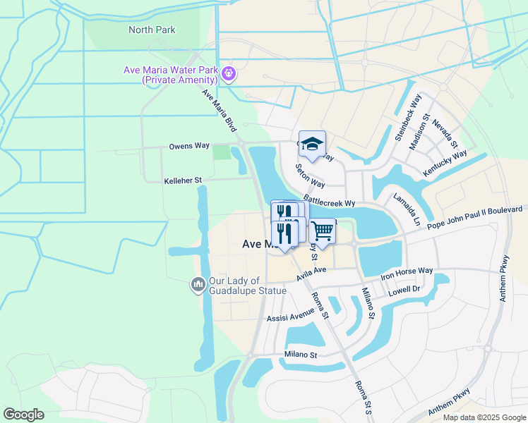 map of restaurants, bars, coffee shops, grocery stores, and more near 169 Avenue Maria Boulevard in Ave Maria