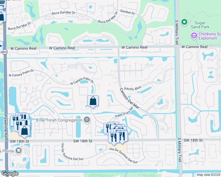 map of restaurants, bars, coffee shops, grocery stores, and more near 22846 Ironwedge Drive in Boca Raton