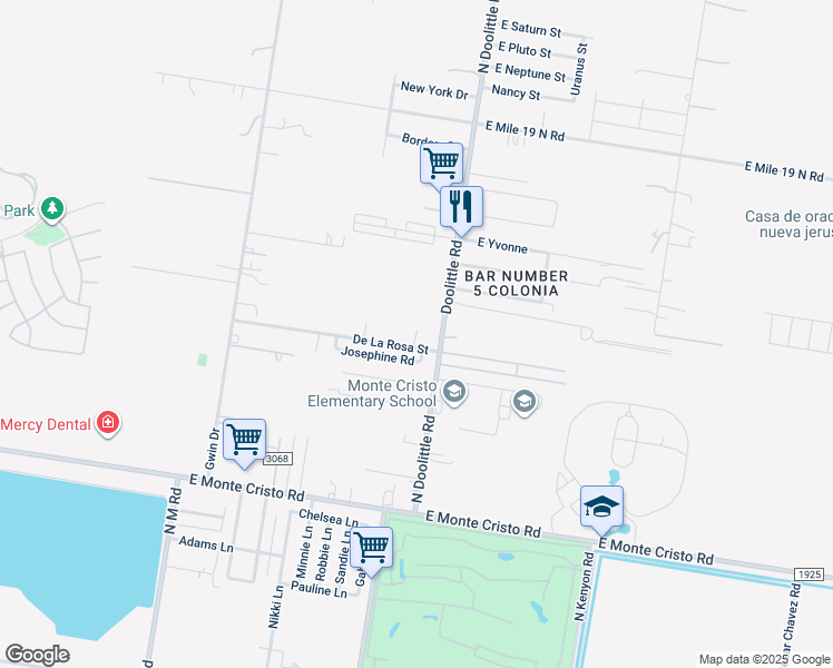 map of restaurants, bars, coffee shops, grocery stores, and more near 4119 North Doolittle Road in Edinburg