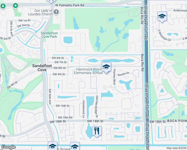 map of restaurants, bars, coffee shops, grocery stores, and more near 8591 Old Towne Way in Boca Raton