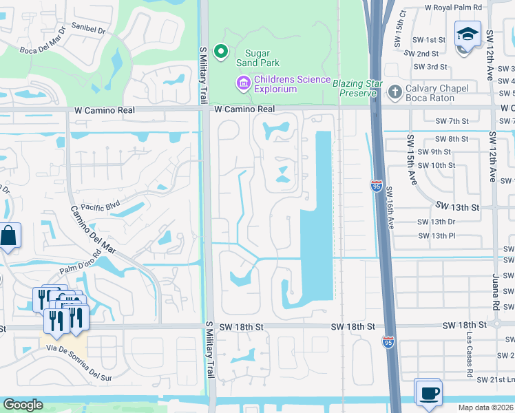 map of restaurants, bars, coffee shops, grocery stores, and more near 1140 Southwest 21st Avenue in Boca Raton