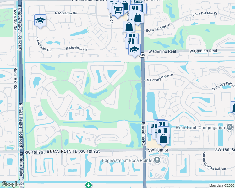 map of restaurants, bars, coffee shops, grocery stores, and more near 22722 El Dorado Drive in Boca Raton