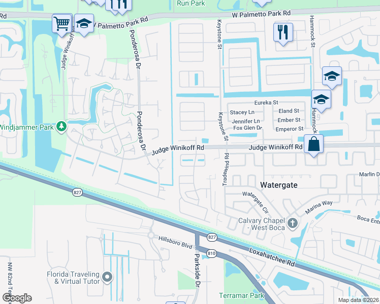 map of restaurants, bars, coffee shops, grocery stores, and more near 11233 Model Circle East in Boca Raton