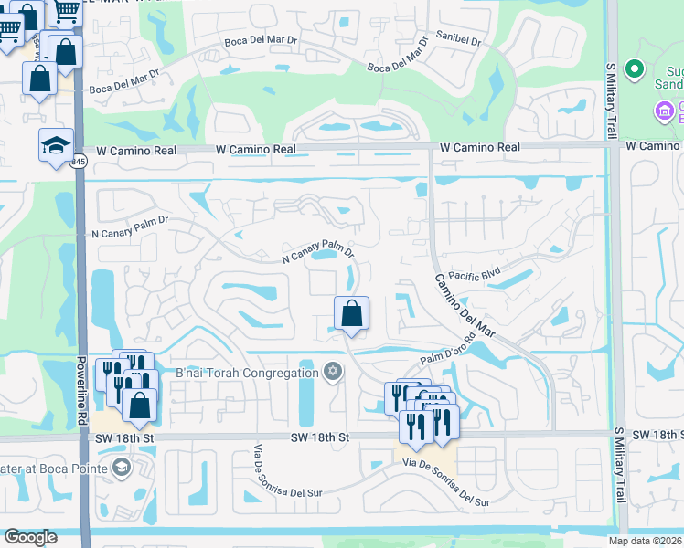 map of restaurants, bars, coffee shops, grocery stores, and more near 22781 Marbella Circle in Boca Raton