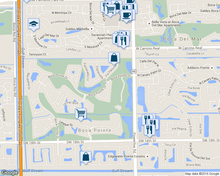 map of restaurants, bars, coffee shops, grocery stores, and more near 22722 El Dorado Drive in Boca Raton