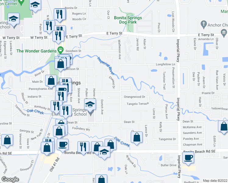 map of restaurants, bars, coffee shops, grocery stores, and more near 10953 Ragsdale Street in Bonita Springs