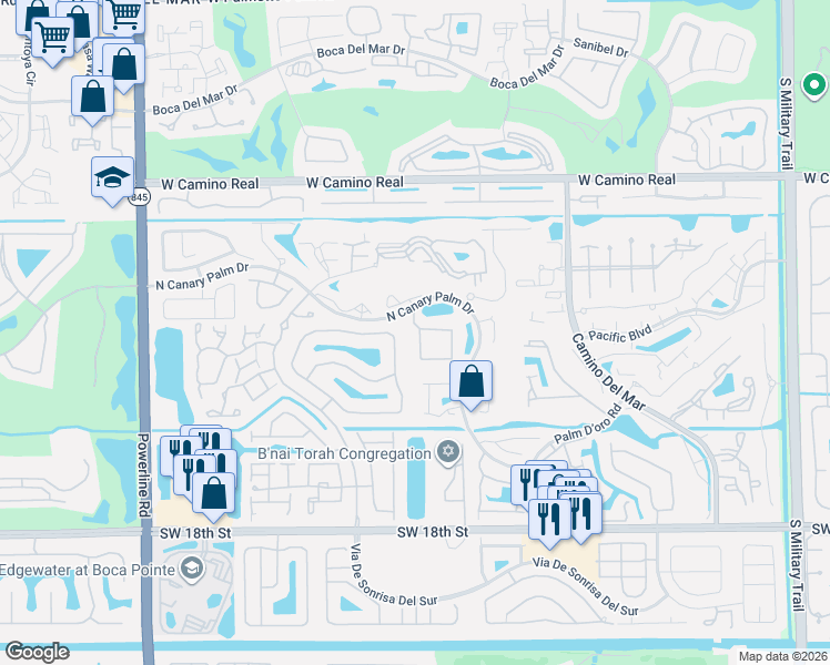 map of restaurants, bars, coffee shops, grocery stores, and more near 6454 Via Rosa in Boca Raton