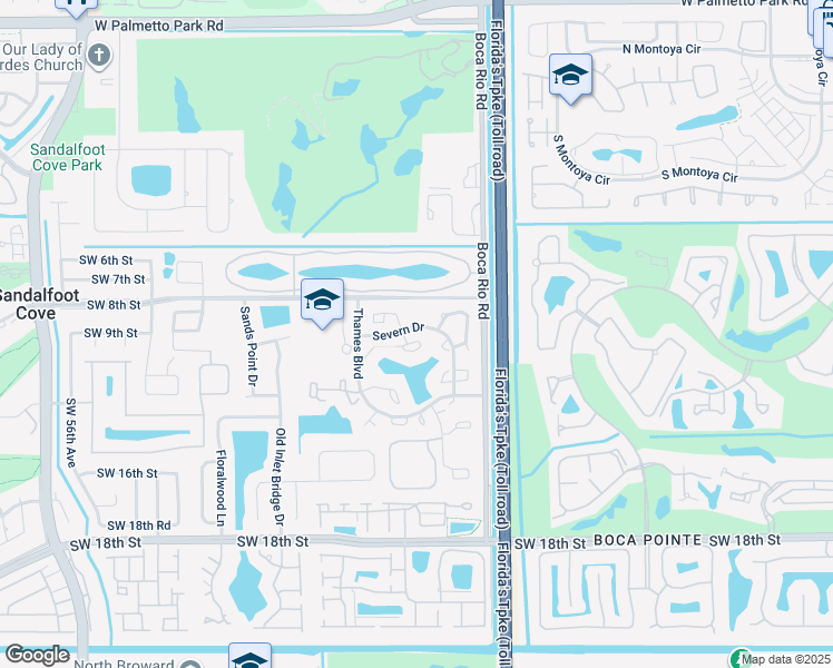 map of restaurants, bars, coffee shops, grocery stores, and more near 8200 Severn Drive in Boca Raton