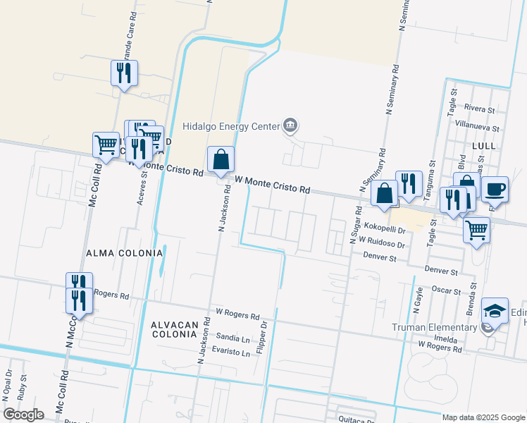 map of restaurants, bars, coffee shops, grocery stores, and more near 3412 Sahara Drive in Edinburg