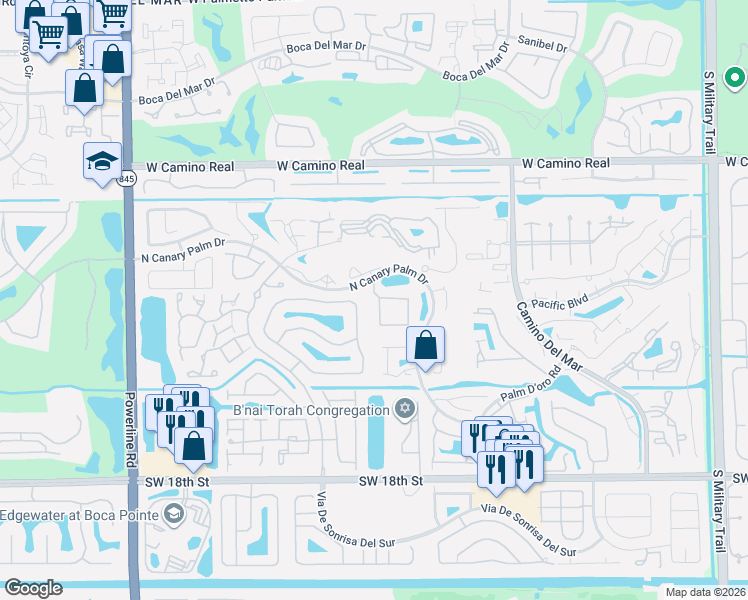 map of restaurants, bars, coffee shops, grocery stores, and more near 6454 Via Rosa in Boca Raton