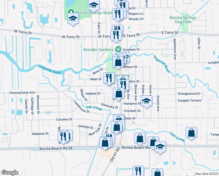 map of restaurants, bars, coffee shops, grocery stores, and more near 10346 Pennsylvania Avenue in Bonita Springs
