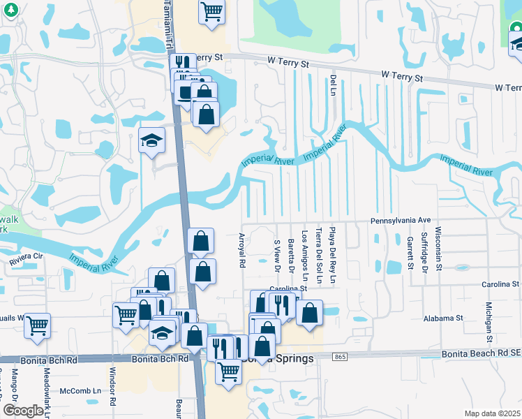 map of restaurants, bars, coffee shops, grocery stores, and more near 27305 Buccaneer Drive in Bonita Springs