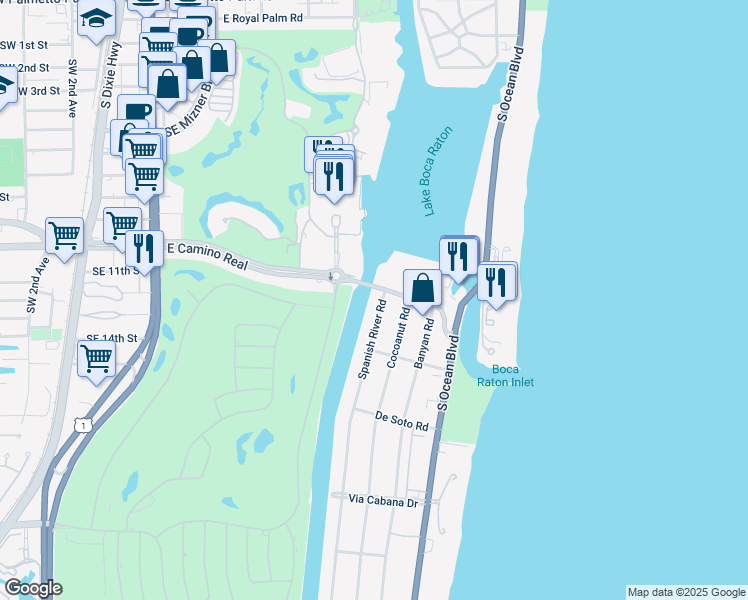 map of restaurants, bars, coffee shops, grocery stores, and more near 1035 Spanish River Road in Boca Raton