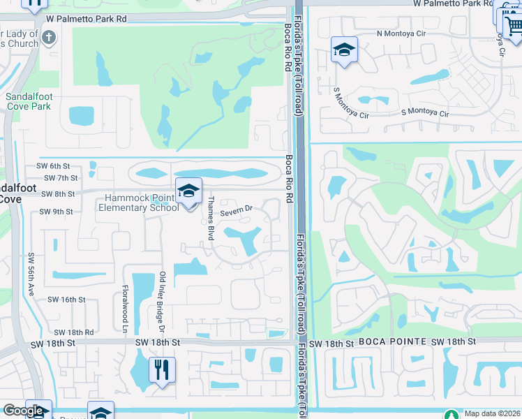 map of restaurants, bars, coffee shops, grocery stores, and more near 7869 Severn Drive in Boca Raton
