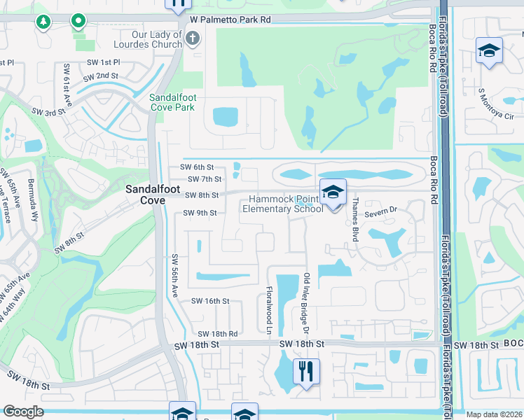 map of restaurants, bars, coffee shops, grocery stores, and more near 22750 Southwest 10th Street in Boca Raton