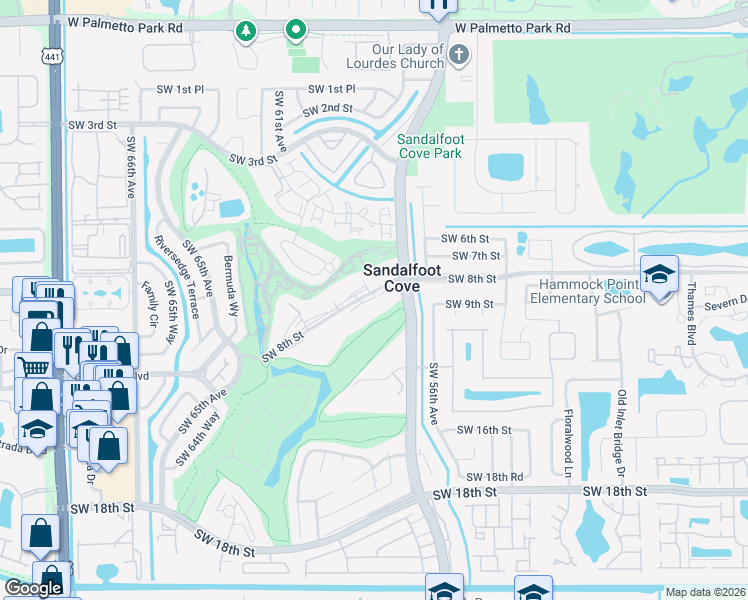 map of restaurants, bars, coffee shops, grocery stores, and more near 9370 Southwest 8th Street in Boca Raton