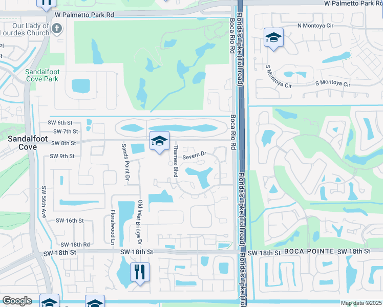 map of restaurants, bars, coffee shops, grocery stores, and more near 8285 Thames Boulevard in Boca Raton