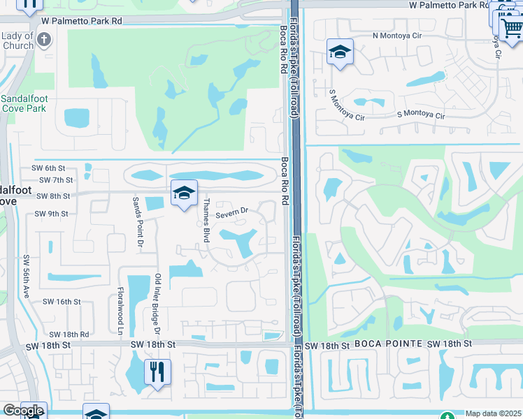 map of restaurants, bars, coffee shops, grocery stores, and more near 8201 Severn Drive in Boca Raton