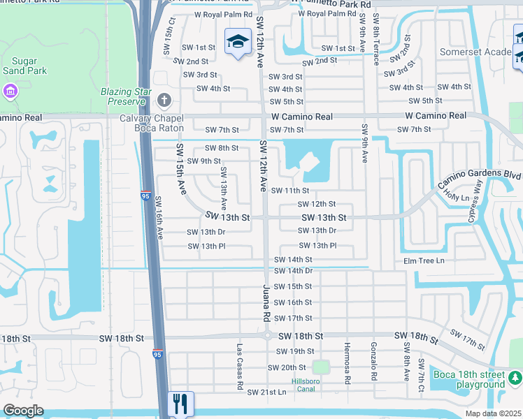 map of restaurants, bars, coffee shops, grocery stores, and more near 1249 Southwest 12th Avenue in Boca Raton