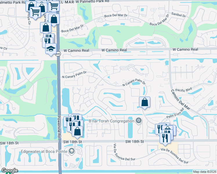 map of restaurants, bars, coffee shops, grocery stores, and more near 6491 Via Rosa in Boca Raton