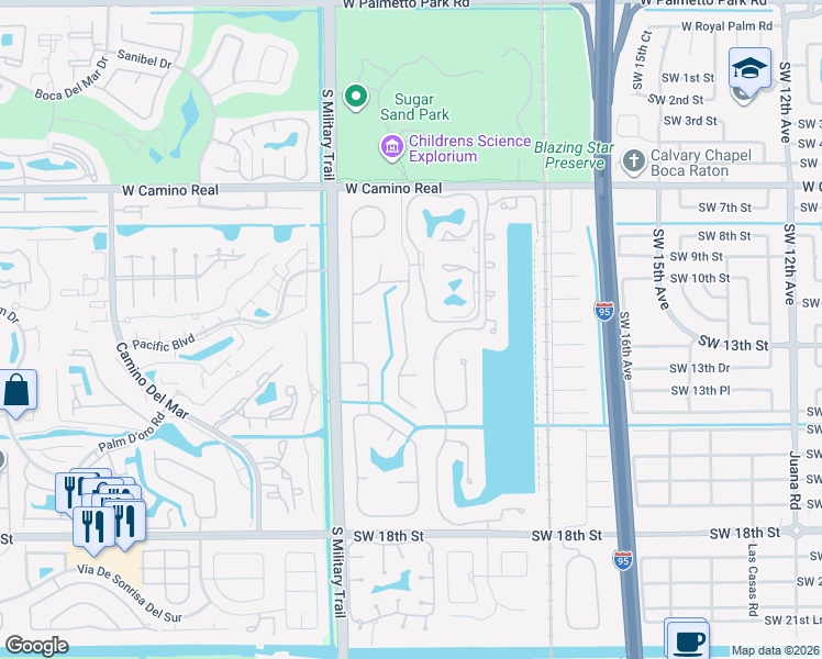 map of restaurants, bars, coffee shops, grocery stores, and more near 1140 Southwest 21st Avenue in Boca Raton