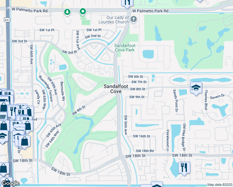 map of restaurants, bars, coffee shops, grocery stores, and more near 22597 Lyons Road in Boca Raton