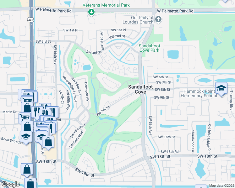 map of restaurants, bars, coffee shops, grocery stores, and more near 9235 Southwest 8th Street in Boca Raton