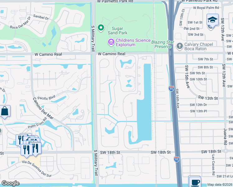map of restaurants, bars, coffee shops, grocery stores, and more near 1140 Southwest 21st Avenue in Boca Raton