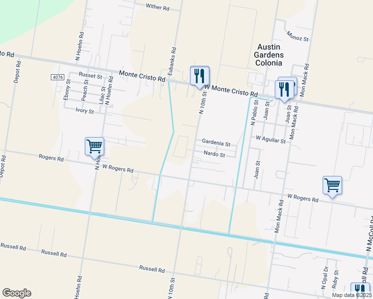 map of restaurants, bars, coffee shops, grocery stores, and more near 5844 Nardo Street in Edinburg